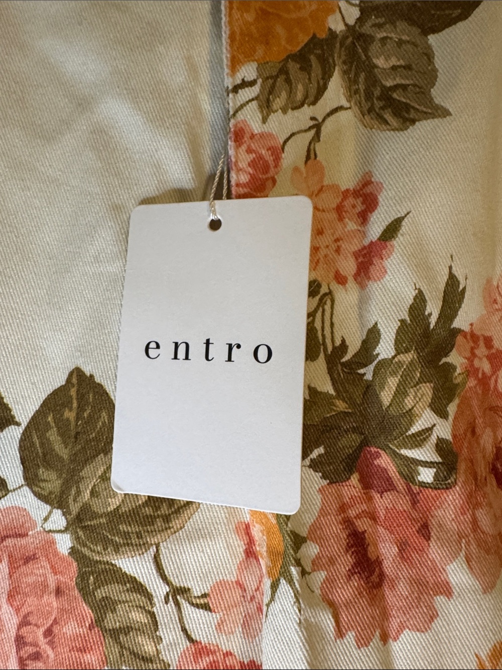 Entro Viviana Cream Floral Denim Matching Set Wide Leg Peplum Large - Picture 8 of 12